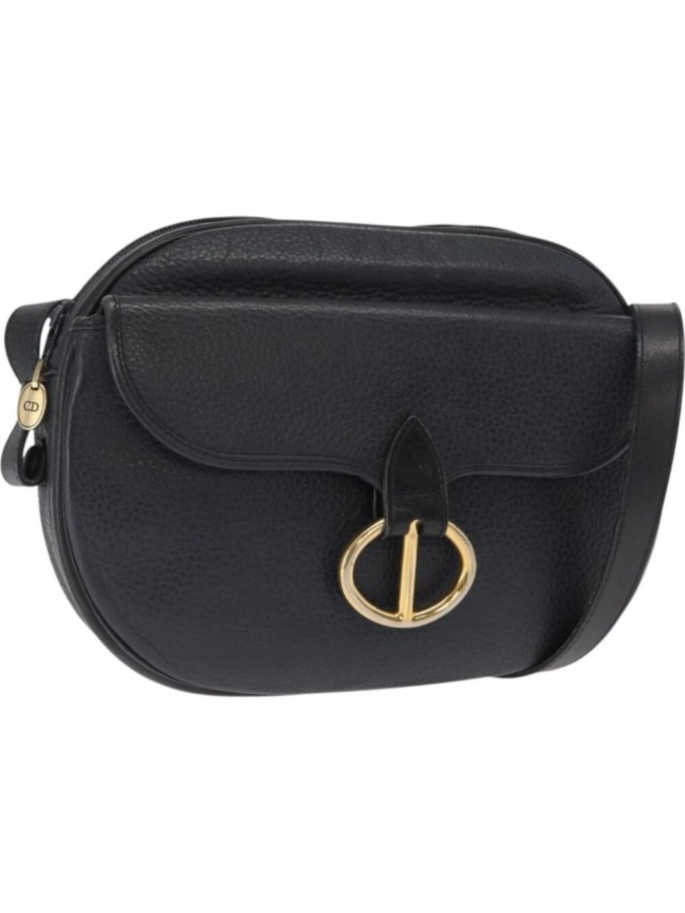 Christian Dior Shoulder Bag Leather Navy Gold